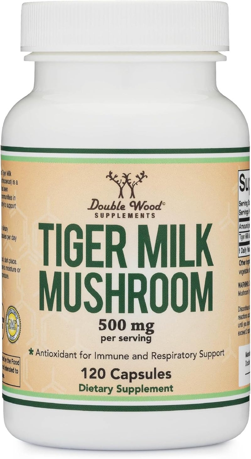 Double Wood Supplements Tigers Milk Mushroom Supplement Lignosus Fungi 500mg per Serving 120 Capsules Antioxidant for Respiratory and Lung Health Support Vegan Safe NonGMO - Image 1
