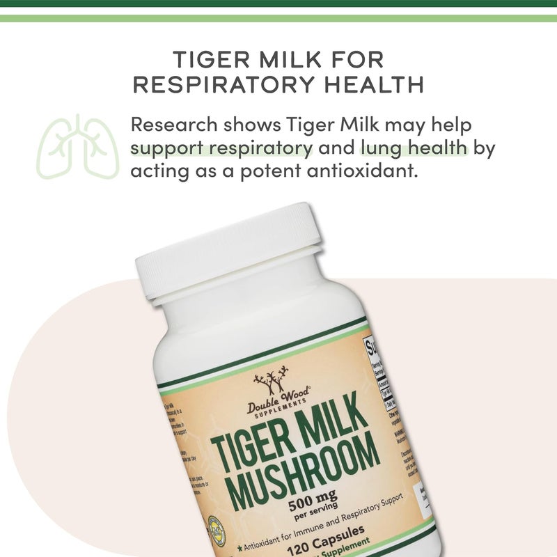 Double Wood Supplements Tigers Milk Mushroom Supplement Lignosus Fungi 500mg per Serving 120 Capsules Antioxidant for Respiratory and Lung Health Support Vegan Safe NonGMO - Image 3