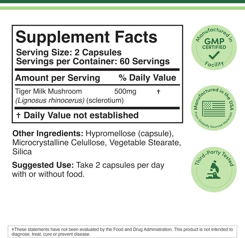 Double Wood Supplements Tigers Milk Mushroom Supplement Lignosus Fungi 500mg per Serving 120 Capsules Antioxidant for Respiratory and Lung Health Support Vegan Safe NonGMO - Image 2