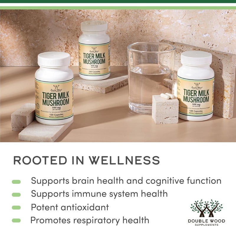 Double Wood Supplements Tigers Milk Mushroom Supplement Lignosus Fungi 500mg per Serving 120 Capsules Antioxidant for Respiratory and Lung Health Support Vegan Safe NonGMO - Image 4
