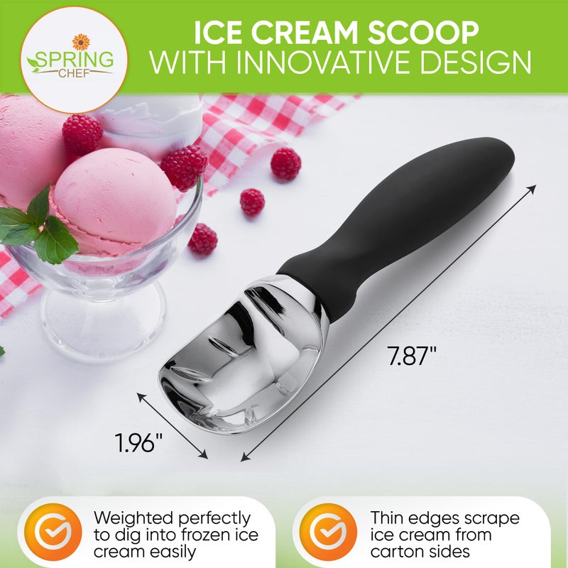 Spring Chef Heavy Duty Ice Cream Scoop with Comfortable Handle - Professional Ice Cream Scooper for Gelato, Sorbet, Cookie Dough, Melon, Frozen Yogurt - Dishwasher Safe Metal Kitchen Tool - Black - Image 2