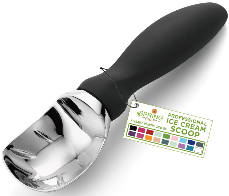 Spring Chef Heavy Duty Ice Cream Scoop with Comfortable Handle - Professional Ice Cream Scooper for Gelato, Sorbet, Cookie Dough, Melon, Frozen Yogurt - Dishwasher Safe Metal Kitchen Tool - Black - Image 1