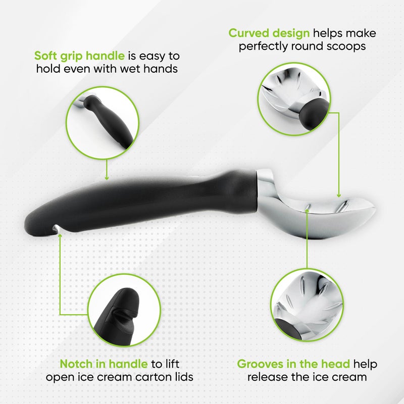 Spring Chef Heavy Duty Ice Cream Scoop with Comfortable Handle - Professional Ice Cream Scooper for Gelato, Sorbet, Cookie Dough, Melon, Frozen Yogurt - Dishwasher Safe Metal Kitchen Tool - Black - Image 3