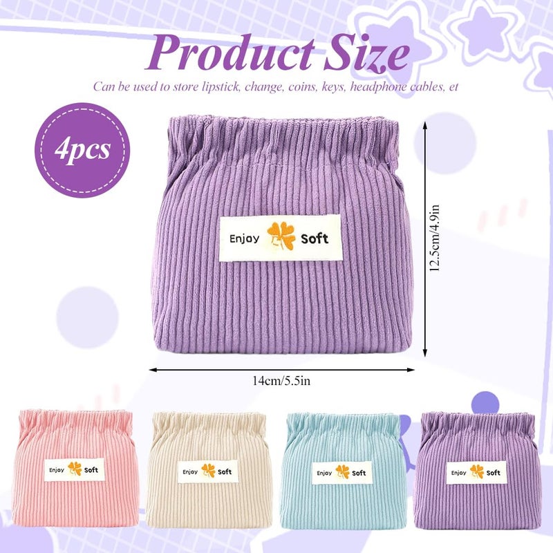 May Create MAYCREATE® 4pcs Corduroy Storage Pouch Coin Bags Corduroy Storage Bag Easy Squeeze Open Bag Cash Bag Small Jewelry Organizer Bag Coin Bag Travel Makeup Storage Pouch - Image 3