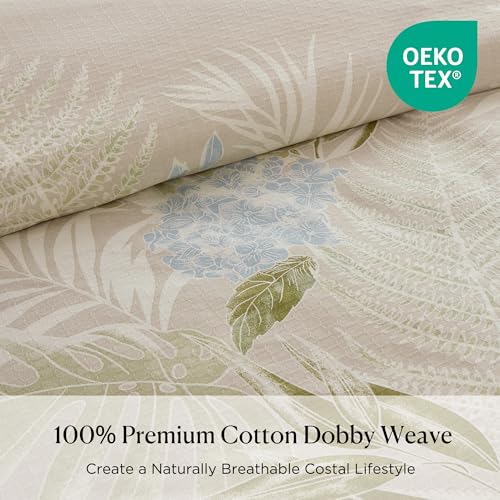 Harbor House King Comforter Set, Tropical Palm Print, Soft Cotton Oversized Comforter for a King-Size Bed, Coastal Bedding, 2 Shams, Bedskirt, 2 Décor Pillows, Kiawah Island, King Taupe - Image 3
