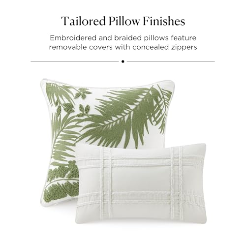 Harbor House King Comforter Set, Tropical Palm Print, Soft Cotton Oversized Comforter for a King-Size Bed, Coastal Bedding, 2 Shams, Bedskirt, 2 Décor Pillows, Kiawah Island, King Taupe - Image 4