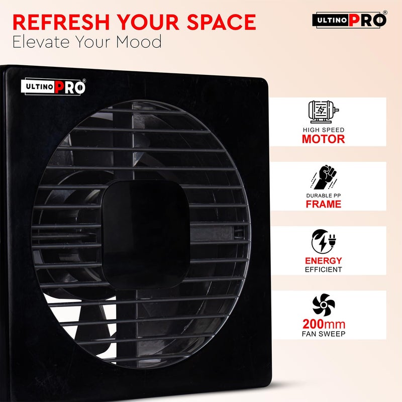 UltinoPro Axial 6Inch 150mm Ventilation Exhaust Fan for Kitchen Bathroom Powerful 2300 RPM Suction Low Noise Wall Mount Black - Image 4