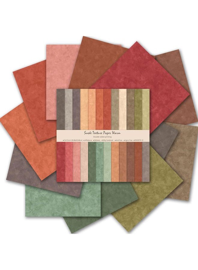 Colabrili Scrapbooking Paper 12X12, Double Sided Textured Suede, Set with 24 Sheets/Designs, Craft Bohemian Pattern Diaries Cutouts, Greeting Cards, Album Decoration (Warm, 1 - Image 1