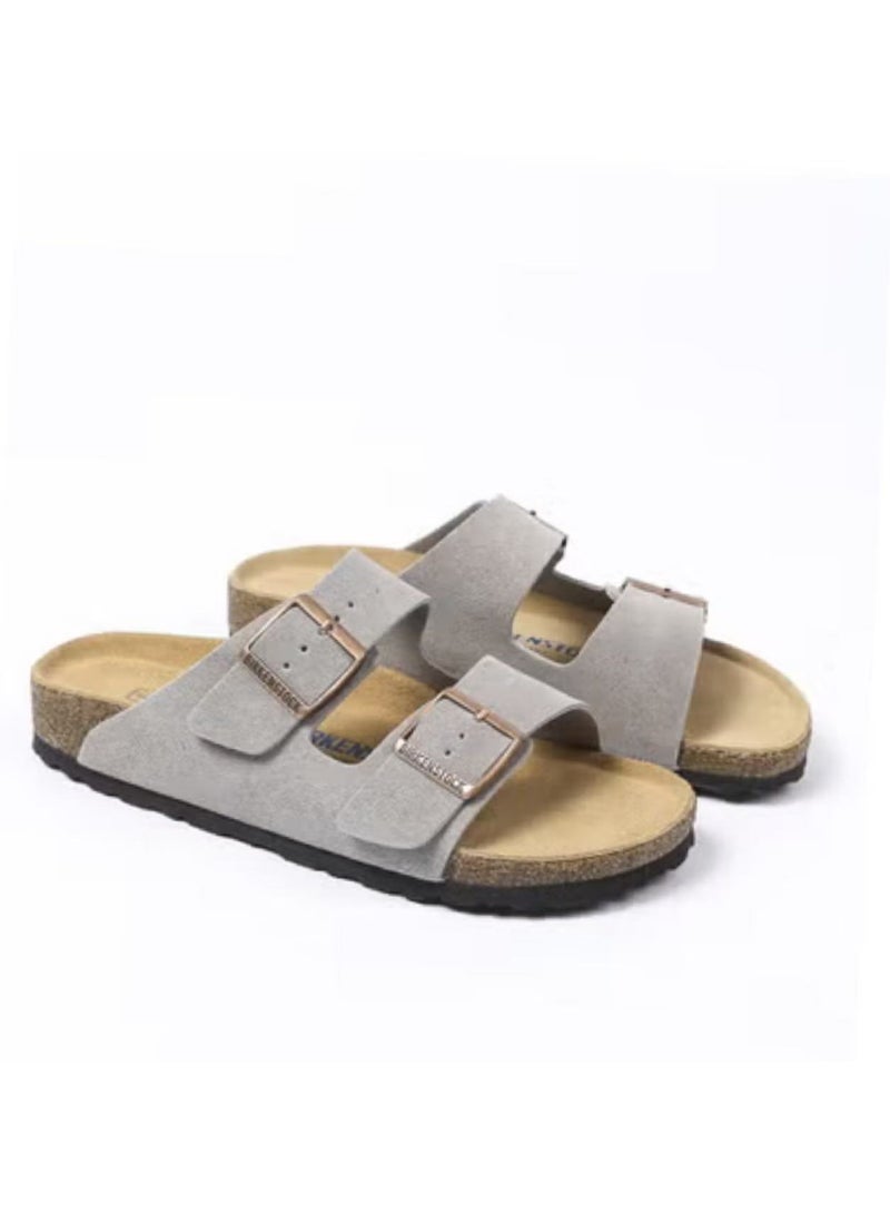 BIRKENSTOCK men's and women's cowhide suede soft-soled Arizona double-on slippers-Grey suede - Image 1