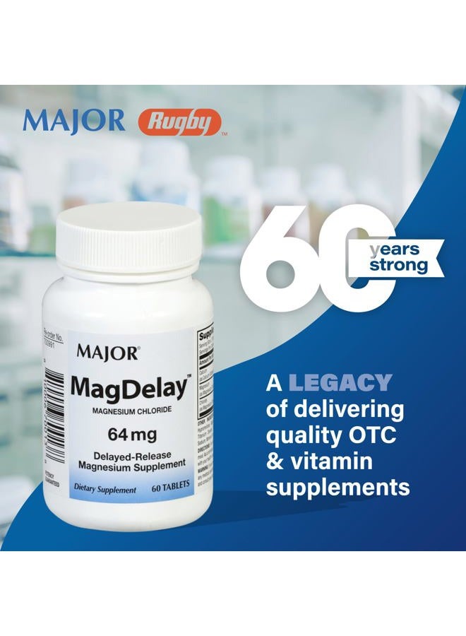 Major Pharmaceuticals MagDelay 64mg Delayed-Release Magnesium Supplement 60 Count Tablets [3-Pack] - Image 2