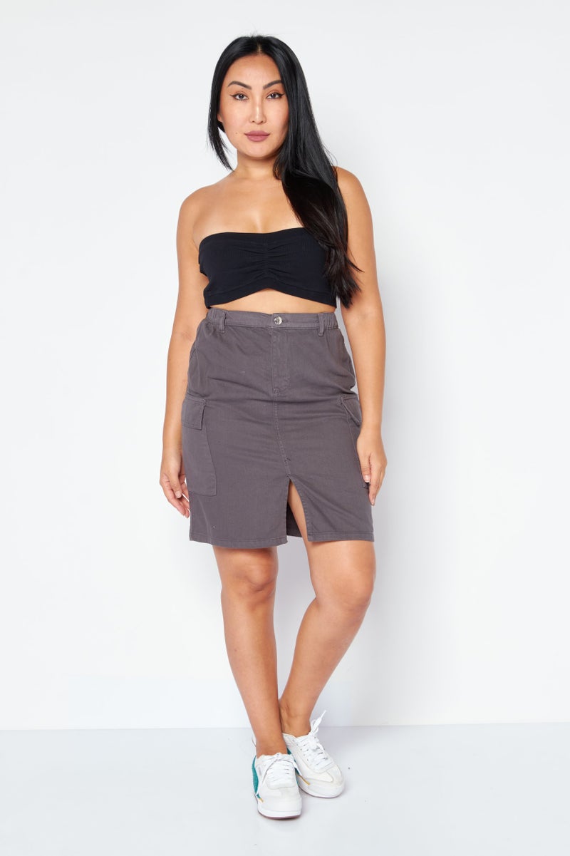 Don't Call Me Jennyfer Women Solid Denim Mini Skirt, Dark Grey - Image 4