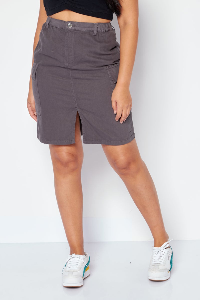 Don't Call Me Jennyfer Women Solid Denim Mini Skirt, Dark Grey - Image 1