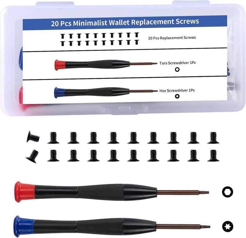 Moibunka Screws Replacement Compatible with Ridge Wallets for Men, 22 Pcs Upgraded Wallet Screws Set with Hex & Torx Screwsdriver, Replacement Parts for Metal & Carbon Fiber Wallets, Black - Image 1