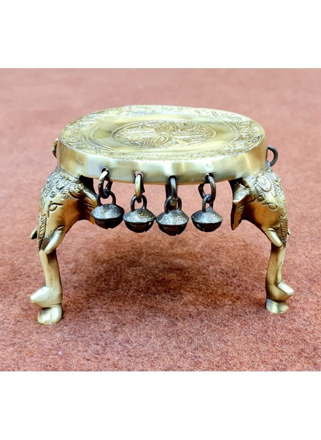ESPLANADE eSplanade Brass Round Mandir Chowki Peetha Peeta | Elephant Pillars Pooja Stool with Ghungroo  - Image 2