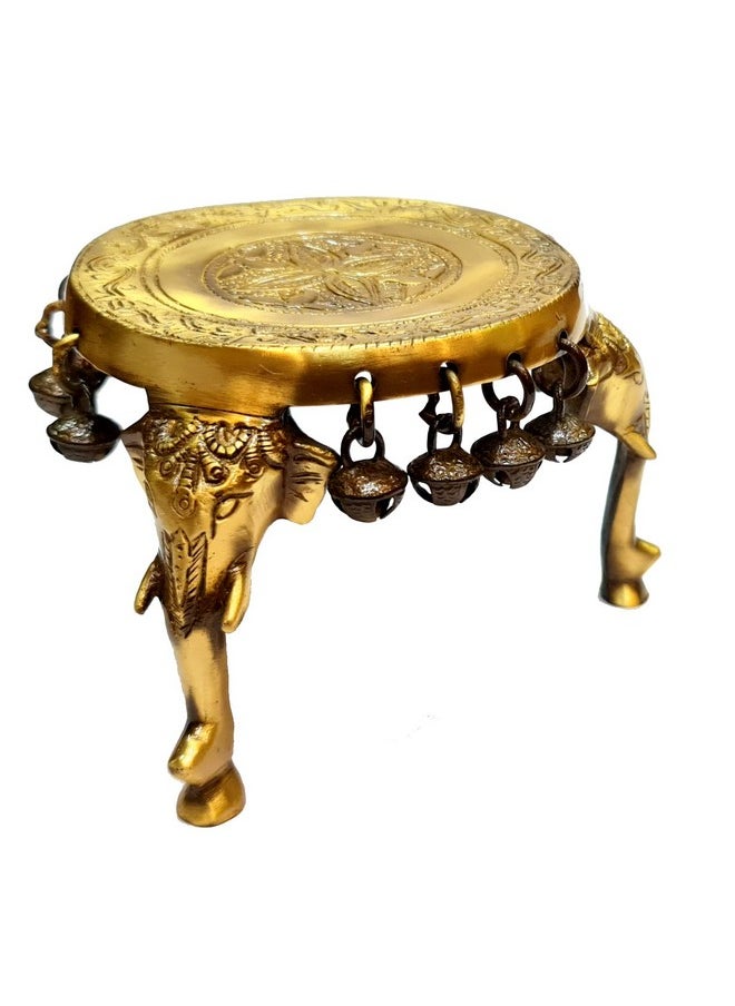 ESPLANADE eSplanade Brass Round Mandir Chowki Peetha Peeta | Elephant Pillars Pooja Stool with Ghungroo  - Image 1