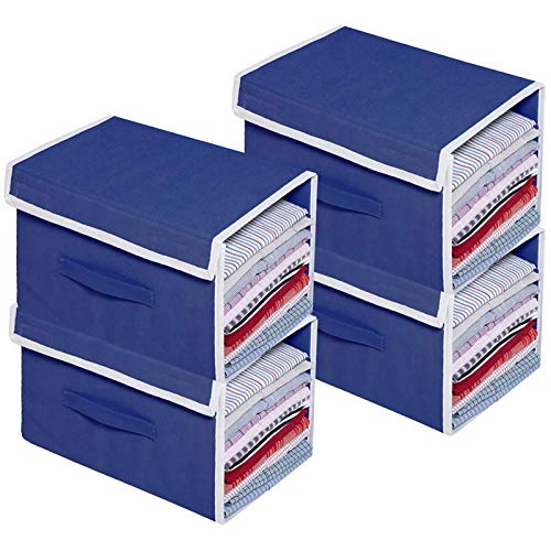 HomeStrap Stackable Shirt Organizer with Cover Lid Non Woven Navy Blue 4PC - Image 1