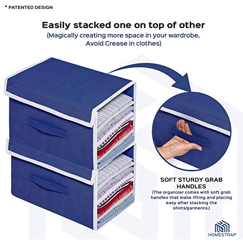 HomeStrap Stackable Shirt Organizer with Cover Lid Non Woven Navy Blue 4PC - Image 5