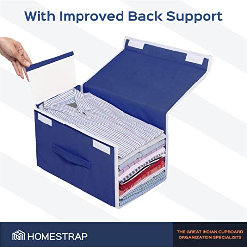 HomeStrap Stackable Shirt Organizer with Cover Lid Non Woven Navy Blue 4PC - Image 4