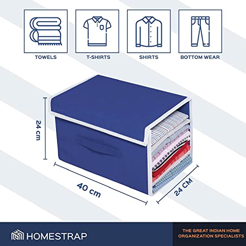 HomeStrap Stackable Shirt Organizer with Cover Lid Non Woven Navy Blue 4PC - Image 2