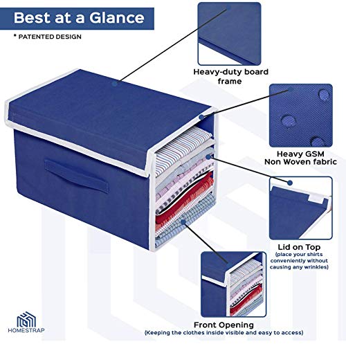 HomeStrap Stackable Shirt Organizer with Cover Lid Non Woven Navy Blue 4PC - Image 3