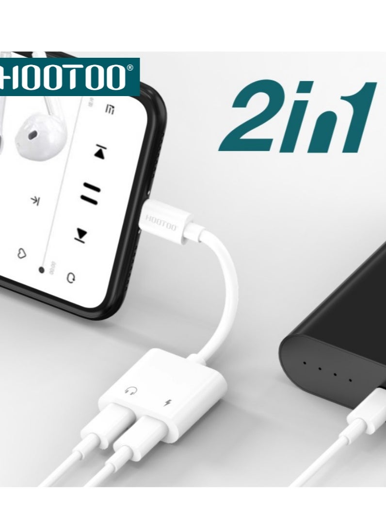 هوتو - 2 في 1 محول مخرج سماعة وشاحن بمنفذ ايفون Lightning مناسب للايفون حتى ايفون 14 بروماكس - Image 1
