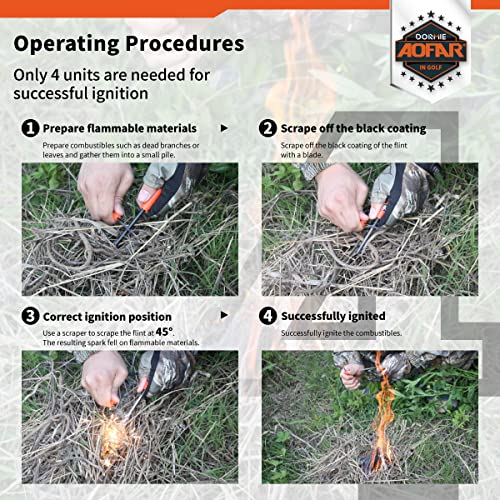AOFAR Fire Starter AF-381 Plus Fire Steel 5-in-1 for Camping, Hiking, Hunting, Backpacking, Boating, Outdoor Magnesium Survival Rod with Fire Paracord, Compass and Whistle, Waterproof (2-Pack)… - Image 4