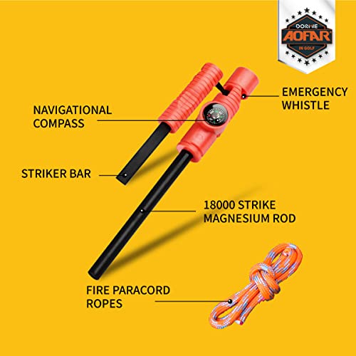 AOFAR Fire Starter AF-381 Plus Fire Steel 5-in-1 for Camping, Hiking, Hunting, Backpacking, Boating, Outdoor Magnesium Survival Rod with Fire Paracord, Compass and Whistle, Waterproof (2-Pack)… - Image 2
