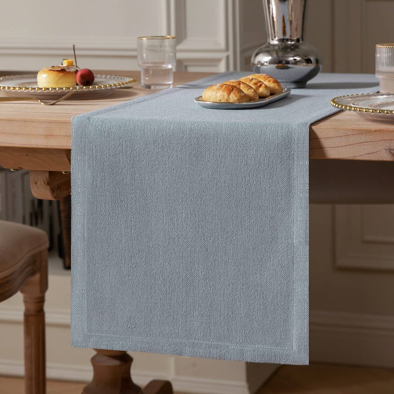 ZeeMart Burlap Style Farmhouse Table Runners 48 Inches Long  Dusty Blue Rustic Woven Dining Table Runner for Everyday Use  14x48 Inches  Light Dusty Blue
