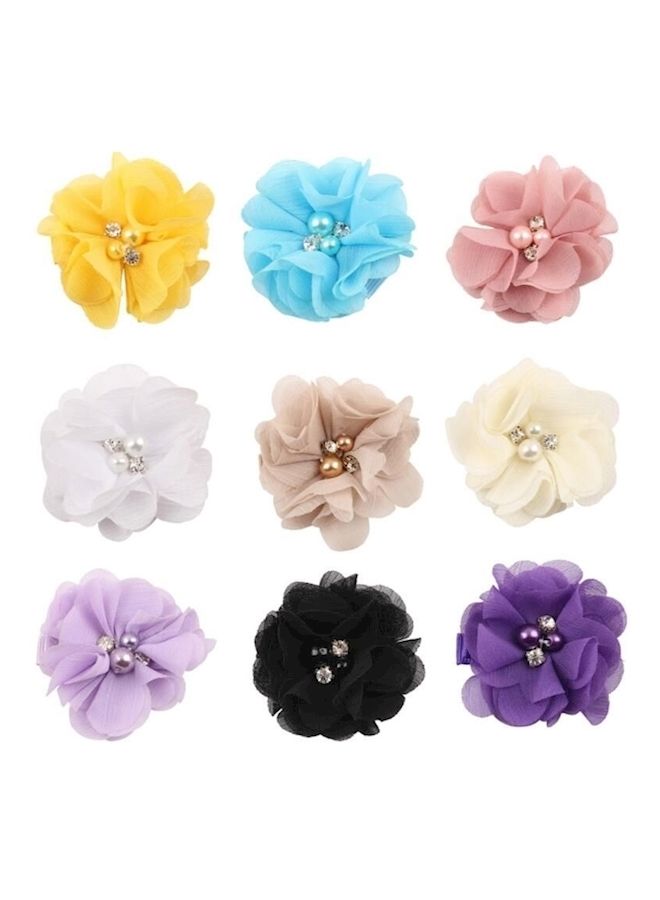 NIBEMINENT Pack Of 9 Hair Clips With Hand-Sewn Beads Flower Yellow/Grey/Brown 6centimeter - Image 1