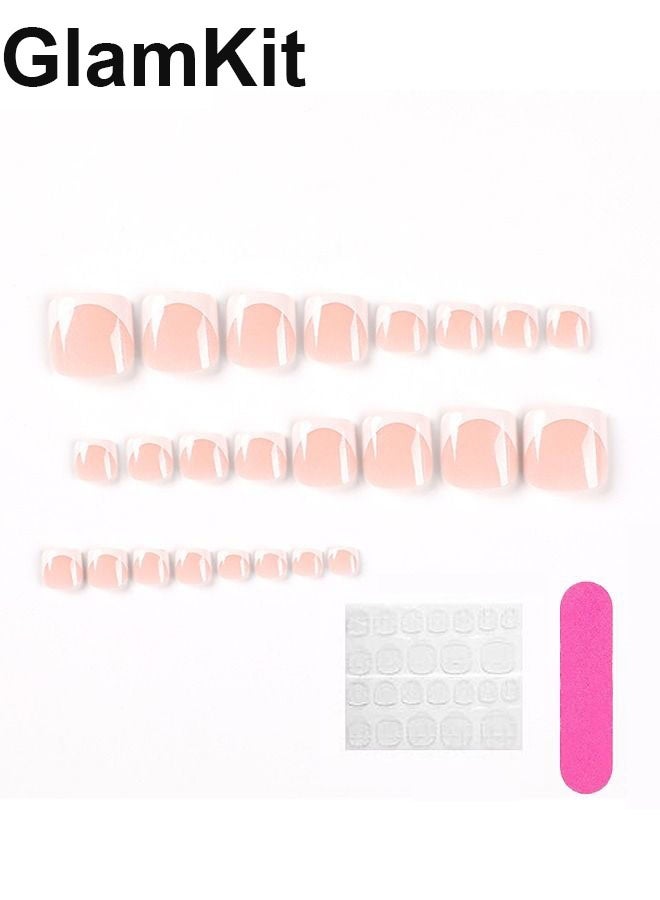 GlamKit 24Pcs Fake Nails - French foot Nails - White Foot Armor - Fake Nail Patch - Image 5