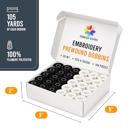 ThreadNanny 144 Black & White Pre-Wound Bobbins for Brother Embroidery Machines Compatible with PE-700, PE700II, PE-750D, PE-770, PE-780D, Innovis 1000, 1200, 1250D and New Babylock Ellure, Emore - Image 2
