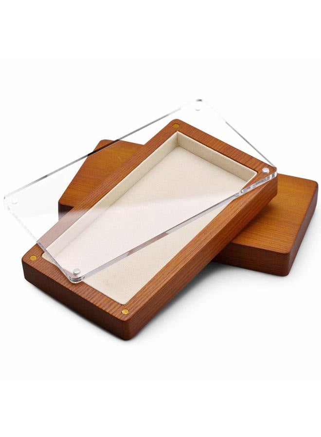 Oirlv Solid Wood Jewelry Tray with Transparent Acrylic Lid Jewelry Organizer Dish Home Organization Accessories Storage Box(Creamy-white) - Image 3