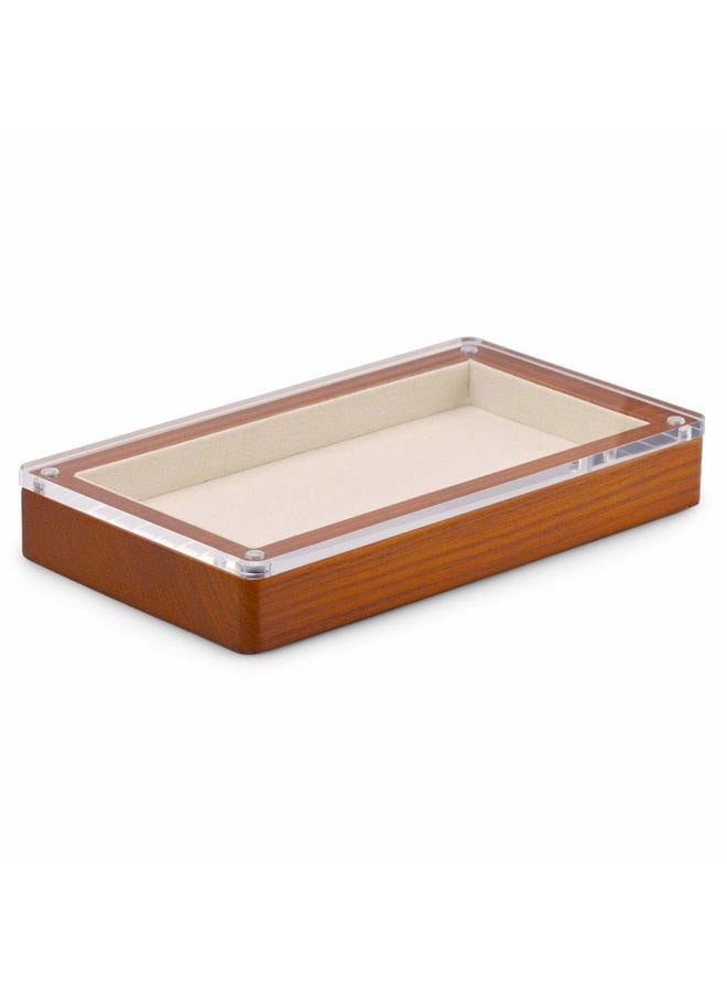 Oirlv Solid Wood Jewelry Tray with Transparent Acrylic Lid Jewelry Organizer Dish Home Organization Accessories Storage Box(Creamy-white) - Image 2
