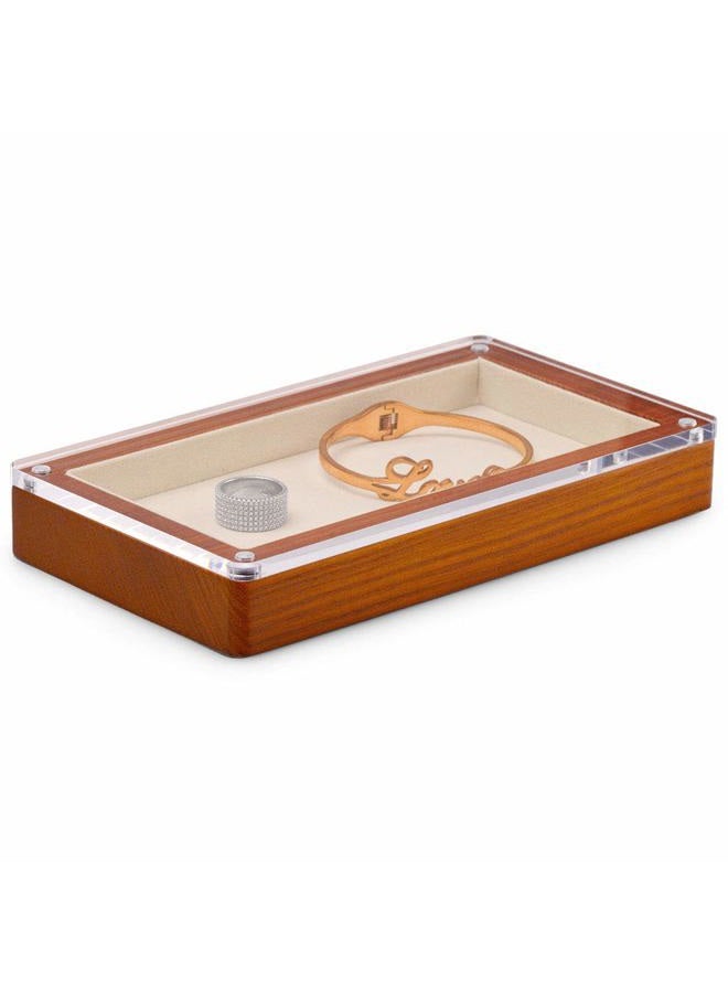 Oirlv Solid Wood Jewelry Tray with Transparent Acrylic Lid Jewelry Organizer Dish Home Organization Accessories Storage Box(Creamy-white) - Image 1