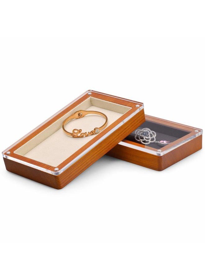 Oirlv Solid Wood Jewelry Tray with Transparent Acrylic Lid Jewelry Organizer Dish Home Organization Accessories Storage Box(Creamy-white) - Image 4