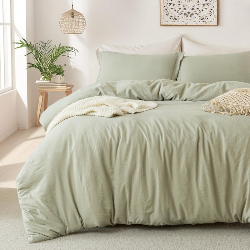 MILDLY Super Soft Duvet Cover  100 Washed Microfiber October Mist Sage Comforter Cover Set 3 Pieces with Zipper Closure  Corner Ties No Comforter