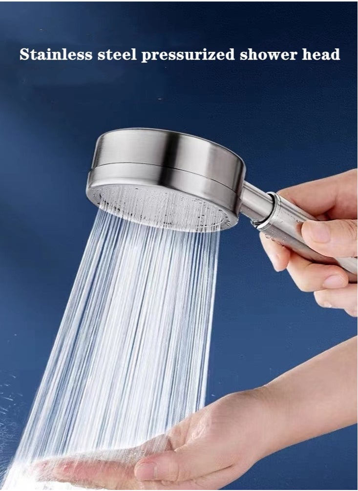 Kutis 1-Set Stainless Steel Shower Holder Set 3 Settings Adjustment Rainfall Shower Head Handheld Shower Combo Height Adjustable Silver  - Image 2