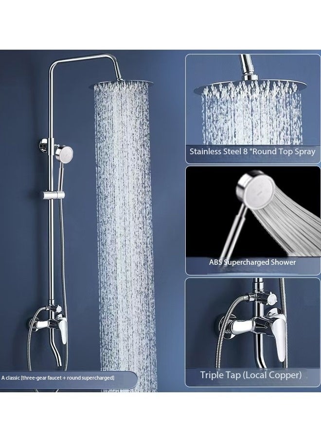 Kutis 1-Set Stainless Steel Shower Holder Set 3 Settings Adjustment Rainfall Shower Head Handheld Shower Combo Height Adjustable Silver  - Image 1