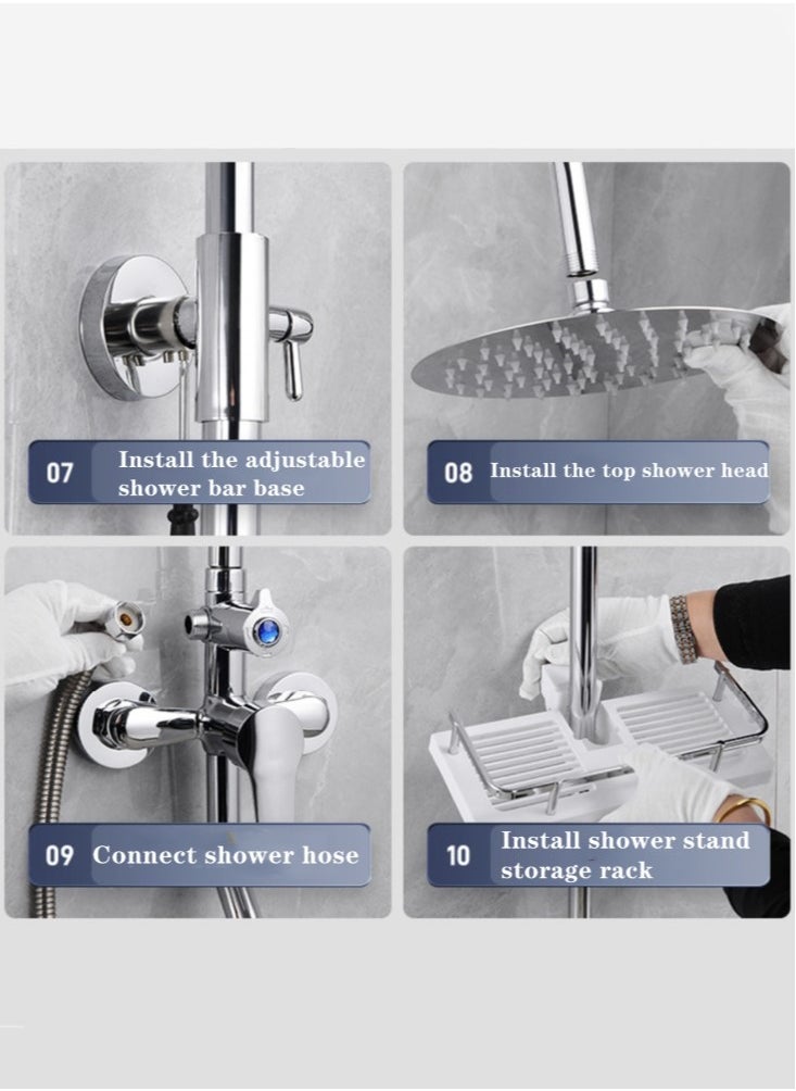 Kutis 1-Set Stainless Steel Shower Holder Set 3 Settings Adjustment Rainfall Shower Head Handheld Shower Combo Height Adjustable Silver  - Image 3