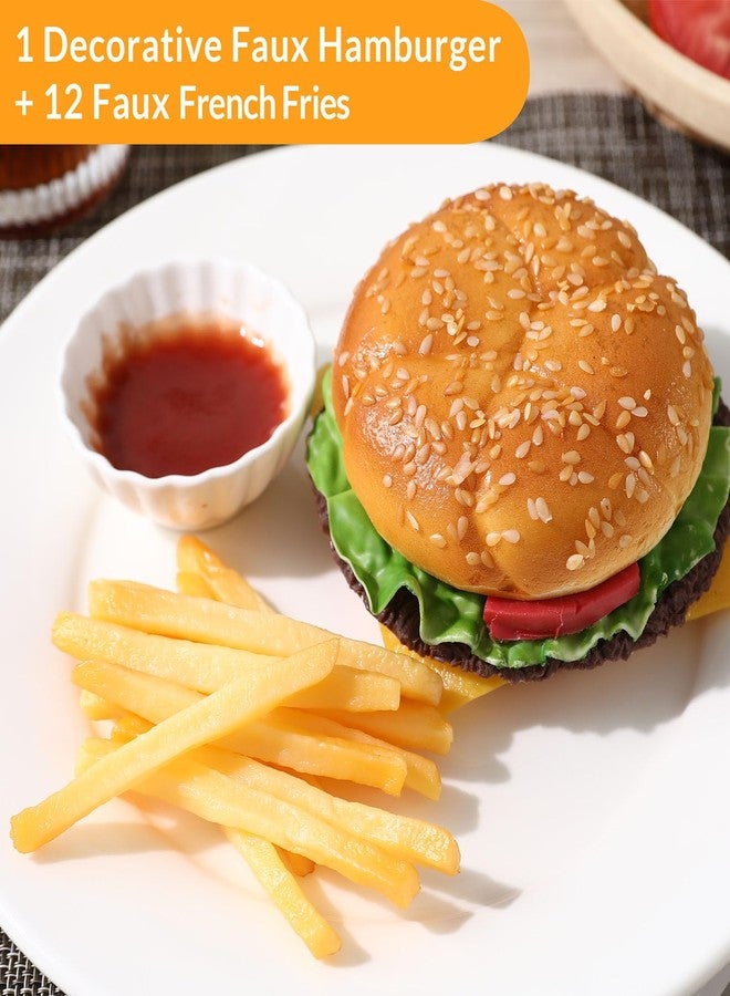 Joeabor Artificial Hamburger & 12 Artificial French Fries Realistic Fake Food for Display Faux Burger for Decoration Fake Food Props - Image 2