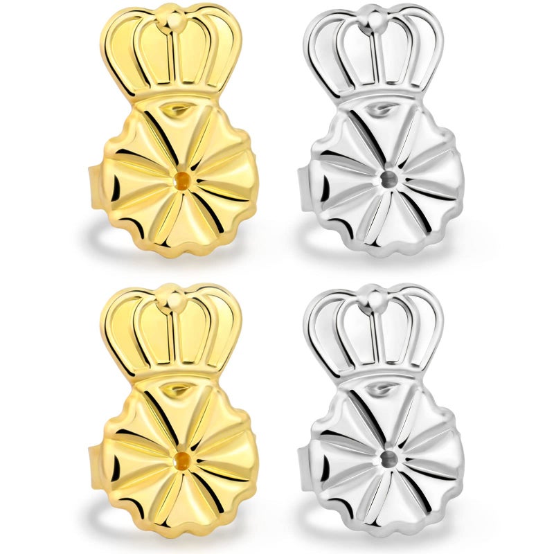 KMEOSCH Earring Backs for Droopy Ears, 2 Pairs Adjustable Crown Earring Lifters for Heavy Earring to Prevent Sagging & Stretched Earlobes (Golden & Silvery, 2 Pair) - Image 1