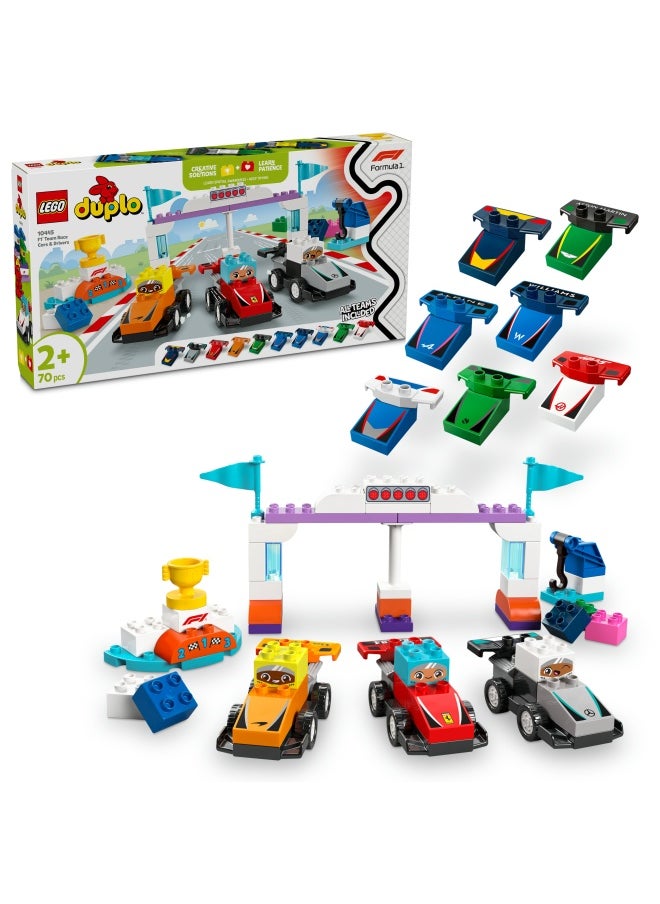 LEGO DUPLO Town F1 Team Race Cars & Drivers Building Toy for Imaginative Play, Formula One Birthday Gift for 2 Plus Year Old Toddlers, Boys & Girls, Helps Build Fine Motor Skills 10445 (70 pieces)  - Image 1