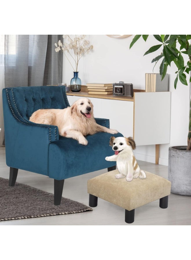 Small footstool, modern footrest, solid wood leg stool, soft velvet cushion, sofa footstool, suitable for living room or entryway, cream color - Image 4