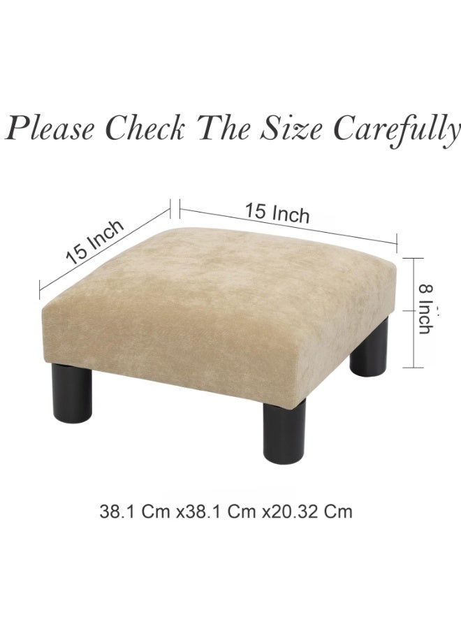 Small footstool, modern footrest, solid wood leg stool, soft velvet cushion, sofa footstool, suitable for living room or entryway, cream color - Image 2