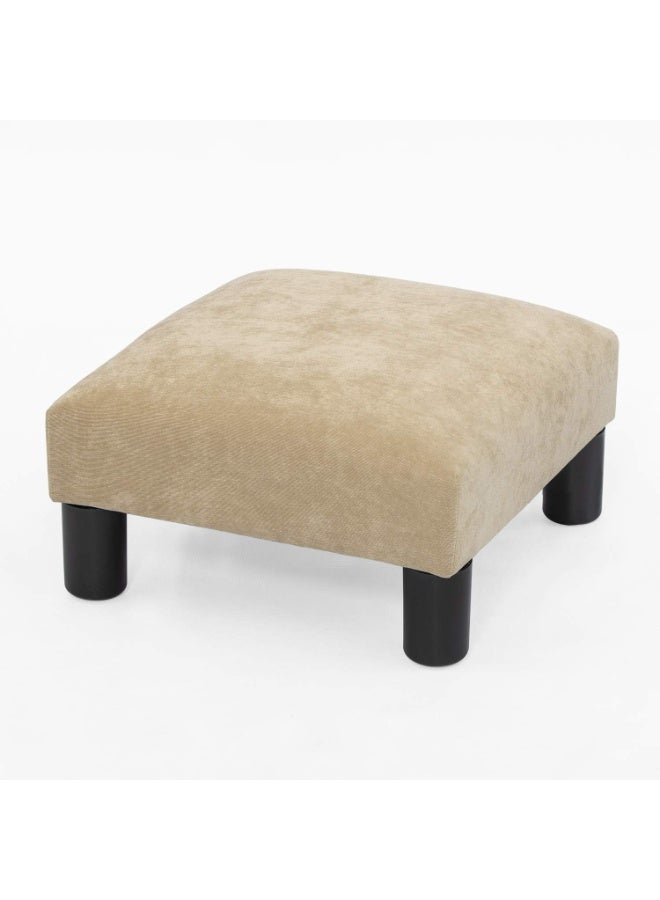 Small footstool, modern footrest, solid wood leg stool, soft velvet cushion, sofa footstool, suitable for living room or entryway, cream color - Image 1