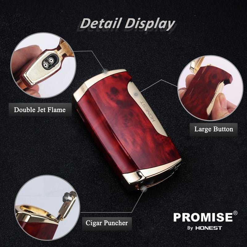 PROMISE Torch Lighter Double Jet Flame Cigar Lighter (Brown Grain) - Image 4