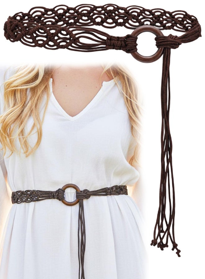 Boho Woven Belt, Boho Beaded Braided Belt, For Women Long Tassel Rope Waist Belts, Renaissance Rope Belts For Dress - Image 1