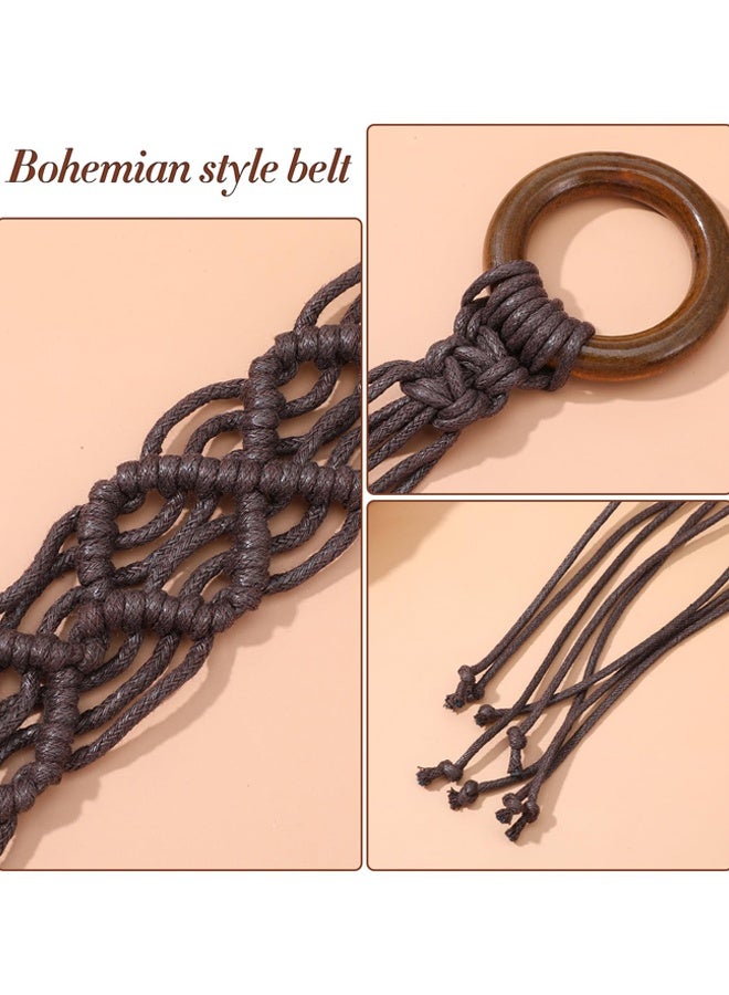 Boho Woven Belt, Boho Beaded Braided Belt, For Women Long Tassel Rope Waist Belts, Renaissance Rope Belts For Dress - Image 3