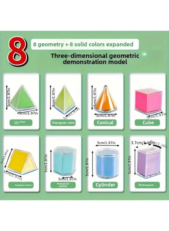 Transparent 8 Piece Geometric Shape Set 3D Models Math Teaching Aids Educational Tools - Image 1