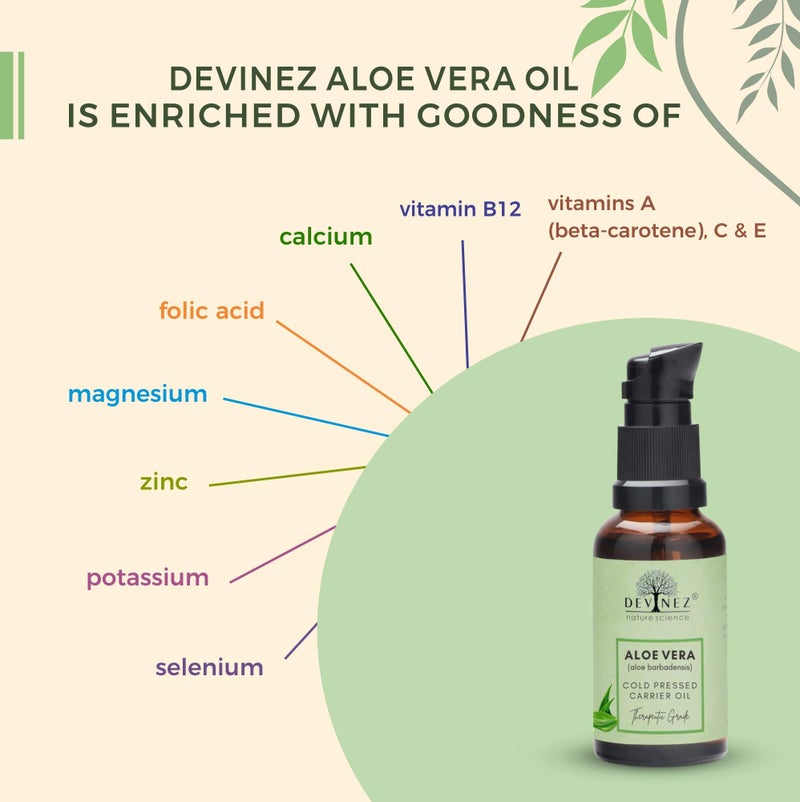 Devinez Aloe Vera Cold-Pressed Certified Oil, 50ml with pump, 100% Pure, Natural, Undiluted, Therapeutic Grade, for Skin care, Face, Acne Scars, Hair care, Moisturizer & Dark Circles - Image 4